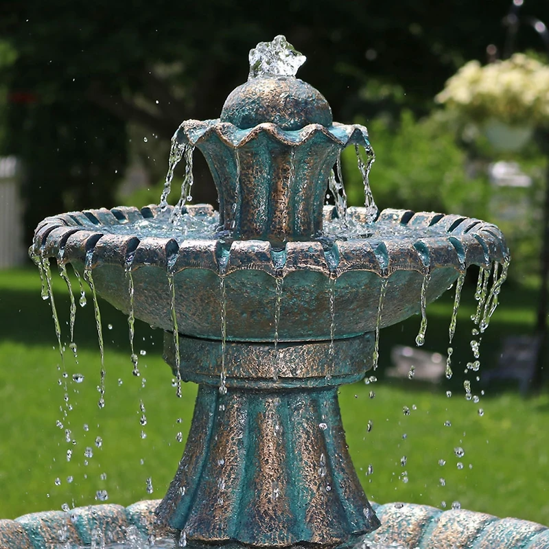 Sunnydaze Decor Nouveau 41-Inch Tall 2-Tier Outdoor Garden Water Fountain - Green