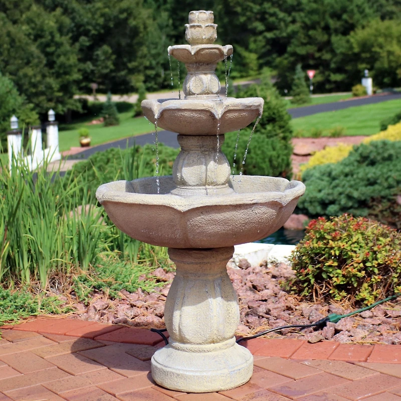 35"H Electric Fiberglass 3-Tier Birds' Delight Outdoor Bird Bath Water Fountain