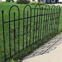 Finial 8' Set of 2 Decorative Garden Fence Panels - Iron Border Fence - 49.25" W x 38.25" H Per Panel - Black