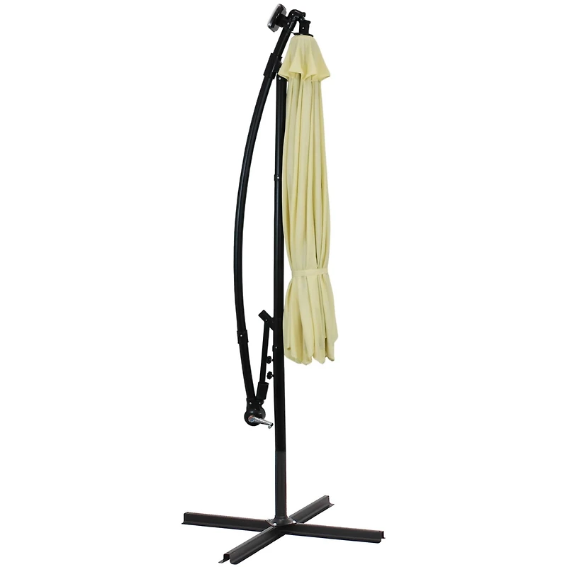 Outdoor Steel Cantilever Offset Patio Umbrella with Solar Led Lights, Air Vent, Crank, and Base - 9'