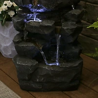 Sunnydaze Decor 24-Inch Grotto Falls Polyresin Outdoor Water Fountain with Led Lights