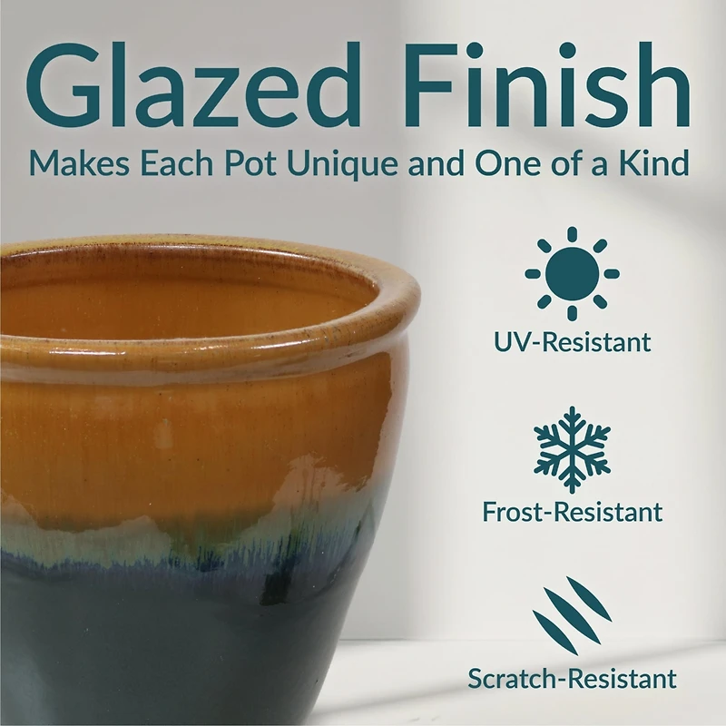 Chalet Outdoor/Indoor High-Fired Glazed Uv- and Frost-Resistant Ceramic Planters with Drainage Holes