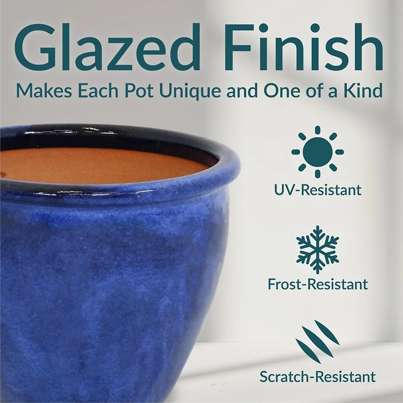 Chalet Outdoor/Indoor High-Fired Glazed Uv- and Frost-Resistant Ceramic Planters with Drainage Holes