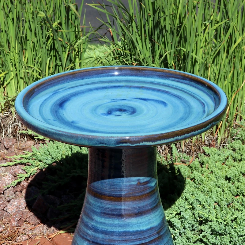 21" H Ceramic Bird Bath for Outside - Hand-Painted Outdoor Bird Bath Bowl, Uv/Frost-Resistant Finish - Galaxy Blue - Classic Pedestal