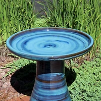 21" H Ceramic Bird Bath for Outside - Hand-Painted Outdoor Bird Bath Bowl, Uv/Frost-Resistant Finish - Galaxy Blue - Classic Pedestal
