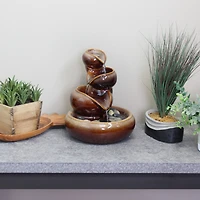 Indoor Home Decorative Glazed Smooth Ceramic Tiered Vessels Tabletop Water Fountain - 10" - Brown