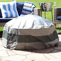 2-Tone Round Outdoor Fire Pit Cover - Heavy-Duty 300D Polyester with Drawstring - Gray/Green - 60-Inch x 24-Inch