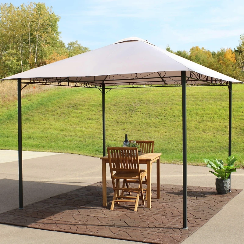 10 x 10 Foot Open Gazebo - Weather-Resistant Polyester Top and Black Steel Frame - Gray