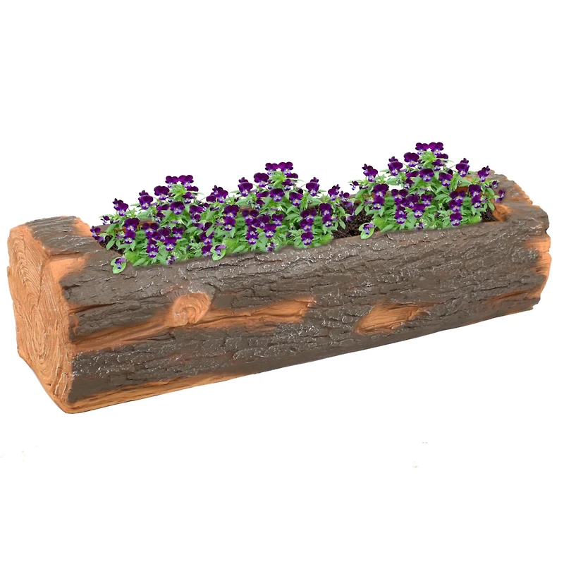 Sunnydaze Decor 35-Inch Polyresin Rustic Log Planter with 3 Drainage Holes - 50-Quart Soil Capacity
