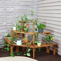 Sunnydaze Decor 3-Tier Meranti Wood Outdoor Plant Stand with Teak Oil Finish - 5.75 Feet Wide - Indoor and Outdoor Use