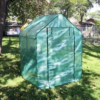 Portable Outdoor Grandeur Walk-In Greenhouse with 4 Steel Wire Shelves and Roll-Up Door - Green