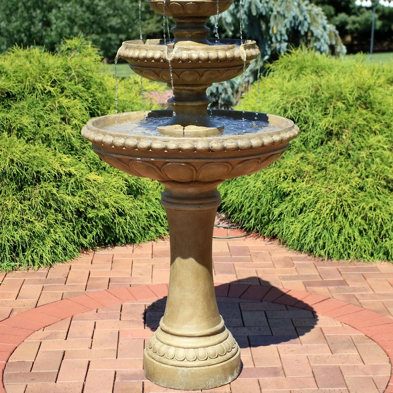 65"H Electric Resin and Concrete 4-Tier Eggshell Edge Outdoor Water Fountain with Led Lights