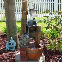Sunnydaze Decor 34-Inch Rustic Pouring Buckets Outdoor Water Fountain with Solar Light