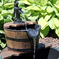 Sunnydaze Decor Country Wood Barrel 23-Inch 2-Tier Water Fountain - Electric Submersible Pump