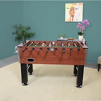Indoor Classic Faux Wood Foosball Soccer Game Table with Manual Scorers and Folding Drink Holders - 5'