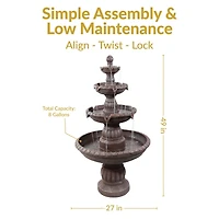 Mediterranean 49-Inch 4-Tiered Outdoor Water Fountain - Electric Submersible Pump - Fiberglass and Resin