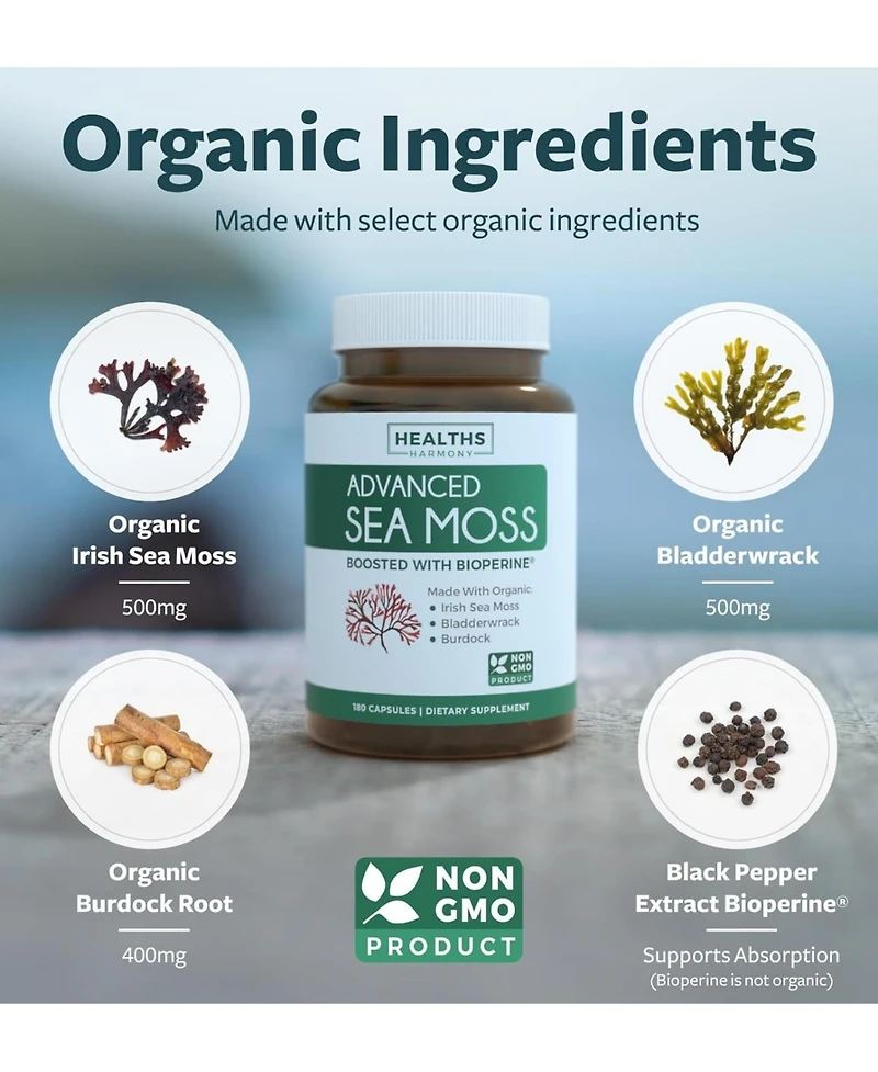 Healths Harmony Advanced Irish Sea Moss Capsules, Digestive & Immune System Support, Health's Harmony
