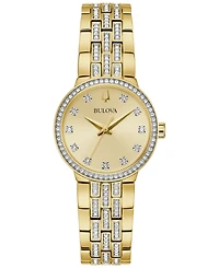Bulova Women's Crystal Gold-Tone Stainless Steel Bracelet Watch 29mm Gift Set
