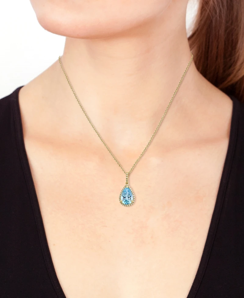 Effy Sky Blue Topaz (3-5/8 ct. t.w.) & Diamond (1/8 ct. t.w.) Pear 18" Pendant Necklace in 14k Gold