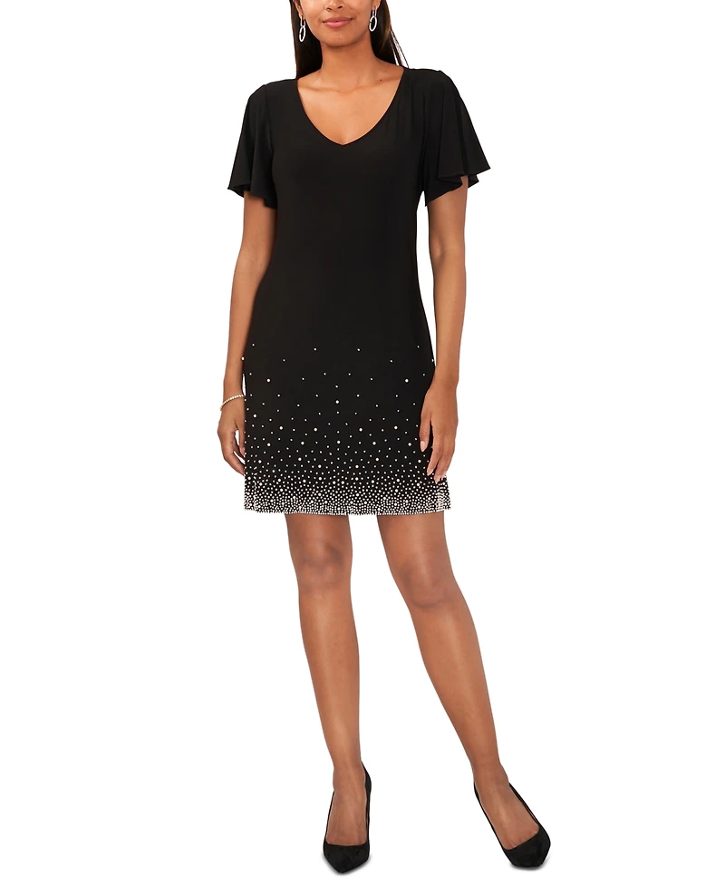 Msk Petite Embellished Flutter-Sleeve Dress