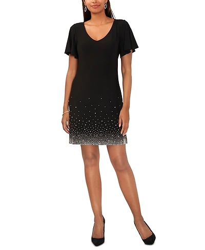 Msk Petite Embellished Flutter-Sleeve Dress