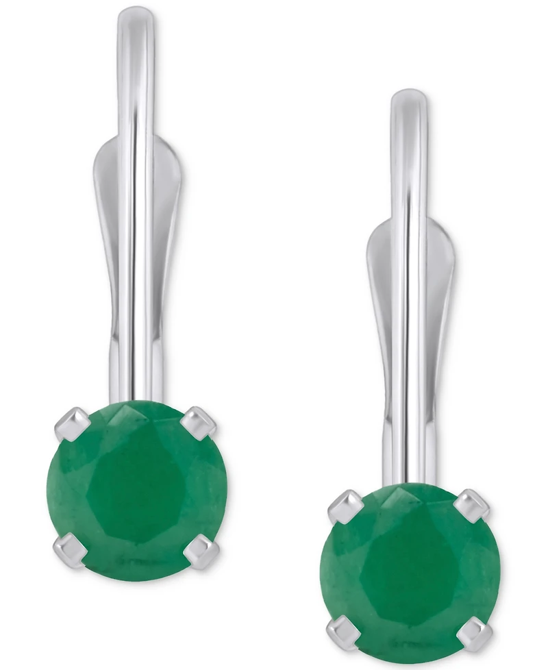 Emerald Solitaire Leverback Earrings (1/2 ct. t.w.) 14k White Gold (Also Ruby, Sapphire, & Tanzanite)