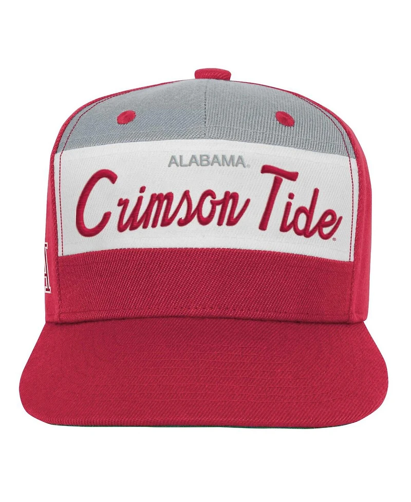 Mitchell Ness Youth White/Crimson Alabama Crimson Tide Retro Sport Color Block Script Snapback Hat