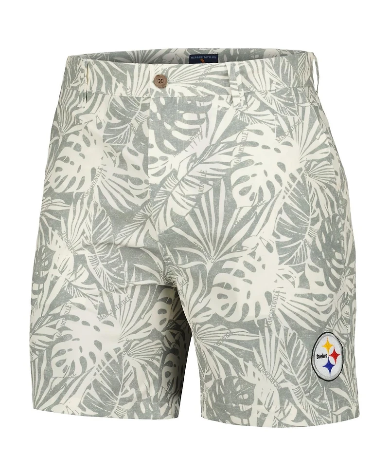 Margaritaville Men's Gray Pittsburgh Steelers Sandwashed Monstera Print Amphib Shorts