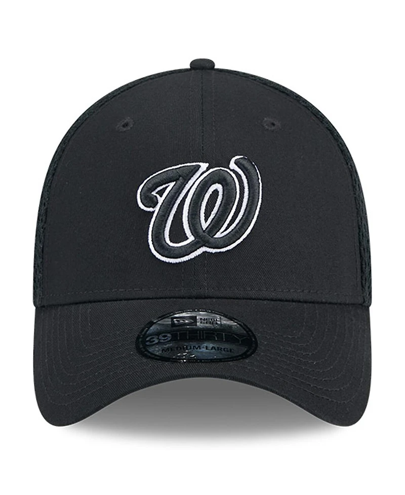 New Era Men's Washington Nationals Evergreen Black White Neo 39Thirty Flex Hat