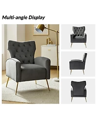 Modern Tufted Back Velvet Accent Chair for Living Room Bedroom