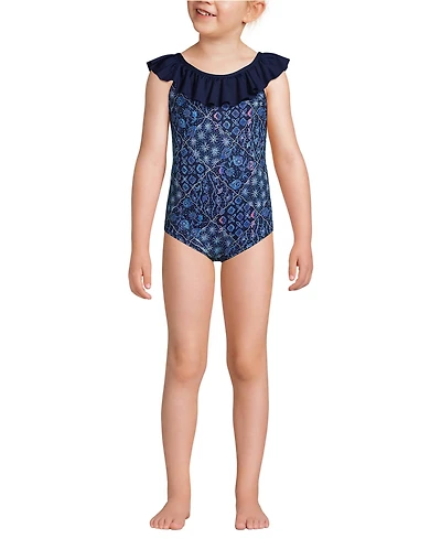 Lands' End Girls Scoop Ruffle Neck One Piece Swimsuit