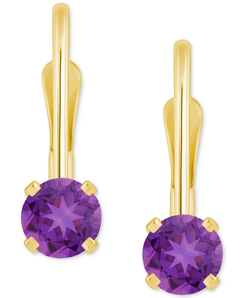 Amethyst Solitaire Leverback Earrings (1/2 ct. t.w.) 14k Gold (Also Additional Gemstones)
