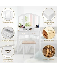 Slickblue Simple Vanity Set with Tri-Folding Mirror Drawers and Storage Shelf