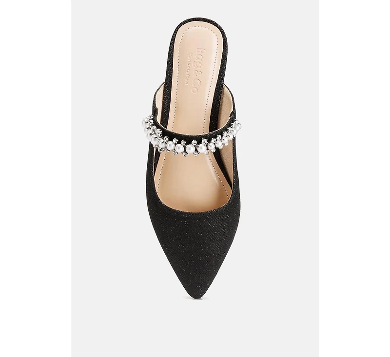 Rag & Co Geode Pearl Embellished Slip On Mules