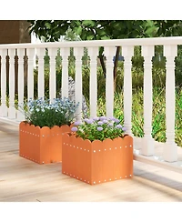 Slickblue 2 Pack Square Planter Box with Drainage Gaps for Front Porch Garden Balcony