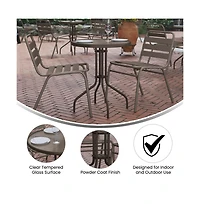 23.75" Round Tempered Glass Metal Table With Smooth Ripple Design Top