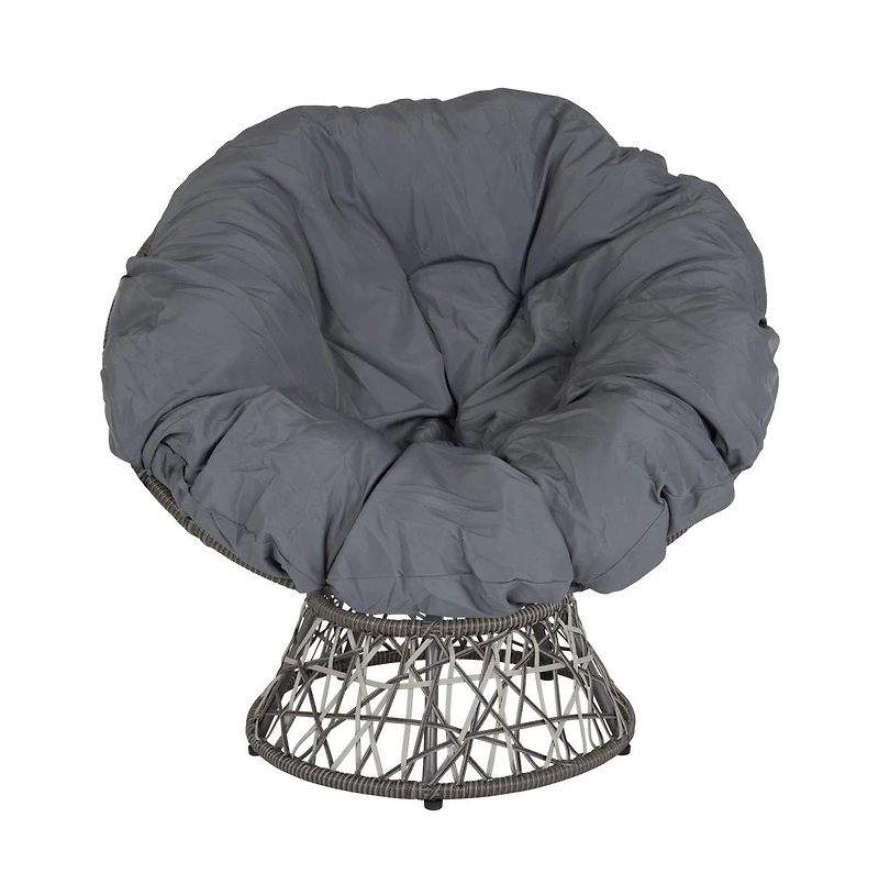 Papasan Style Woven Wicker Swivel Patio Chair With Removable All-Weather Cushion
