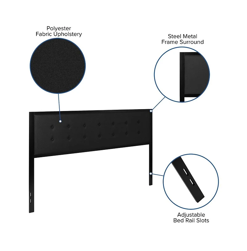 Merrick Lane Camden King Headboard Upholstered Button Tufted Headboard With Metal Frame And Adjustable Rail Slots