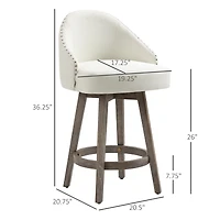Homcom Fabric Bar stools Set of 2 Stools for Kitchen Counter with Nailhead Trim, White