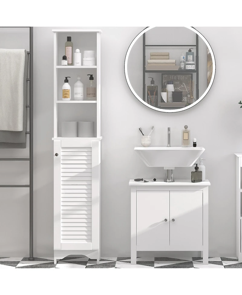 Homcom Bathroom Cabinet Cupboard Shelving Storage Unit w/ Door & 6 Shelves