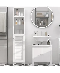 Homcom Bathroom Cabinet Cupboard Shelving Storage Unit w/ Door & 6 Shelves