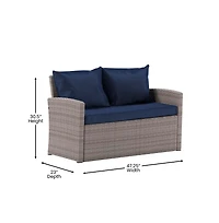 Atlas 4 Piece Patio Set Contemporary Loveseat, 2 Chair And Coffee Table Set With Back Pillows And Seat Cushions