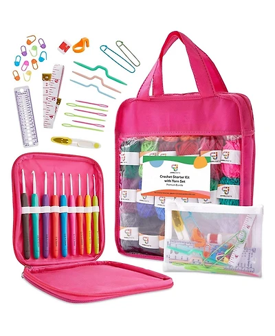 Jumbl JumblCrafts Crochet Kit w/Crochet Hooks, 24 Acrylic Yarn Set & More