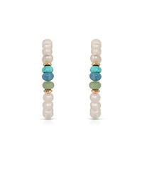 Ettika Freshwater Pearl Beaded Mixed Gemstone Hoop Earrings