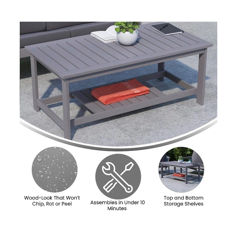 Riviera All-Weather Poly Resin Wood Two Tiered Adirondack Slatted Coffee Conversation Table