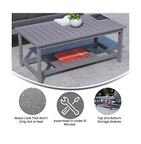 Riviera All-Weather Poly Resin Wood Two Tiered Adirondack Slatted Coffee Conversation Table