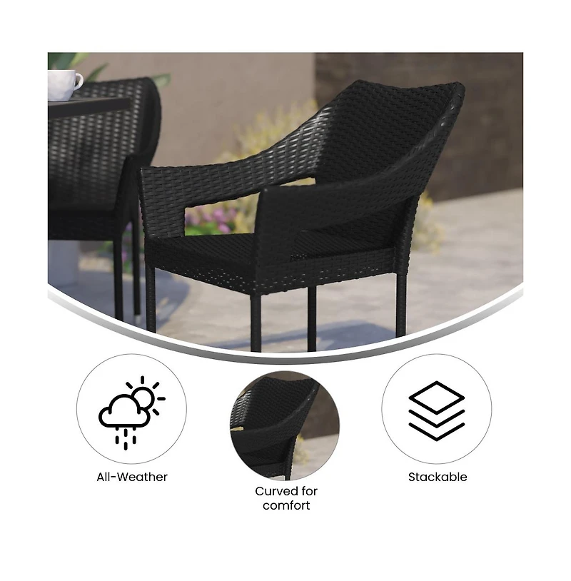 Embry All-Weather Indoor/Outdoor Stacking Patio Dining Chairs With Steel Frame And Weather Resistant Pe Rattan