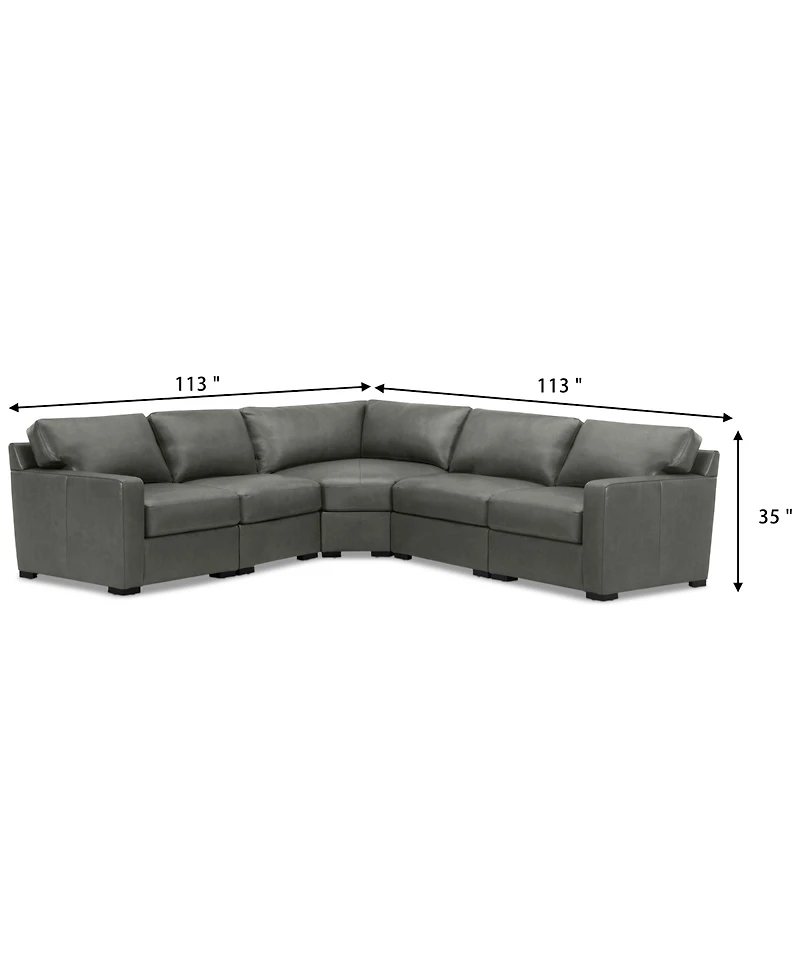 Radley 113" 5-Pc. Leather Wedge L Shape Modular Sectional, Created for Macy's