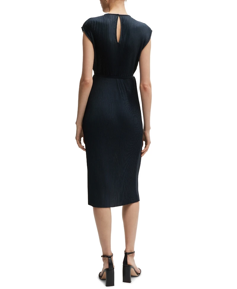 Boss by Hugo Women's High-Shine Plisse Belted Sleeveless Dress