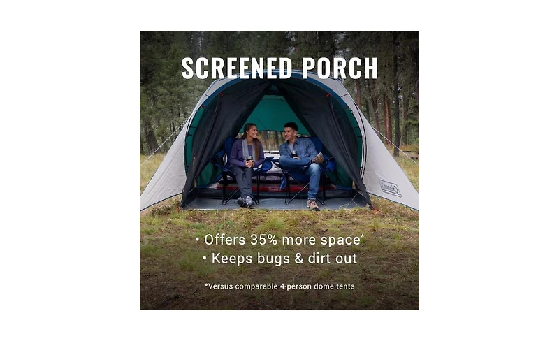 Coleman 4-Person Cabin Camping Tent with Screen Room, Evergreen